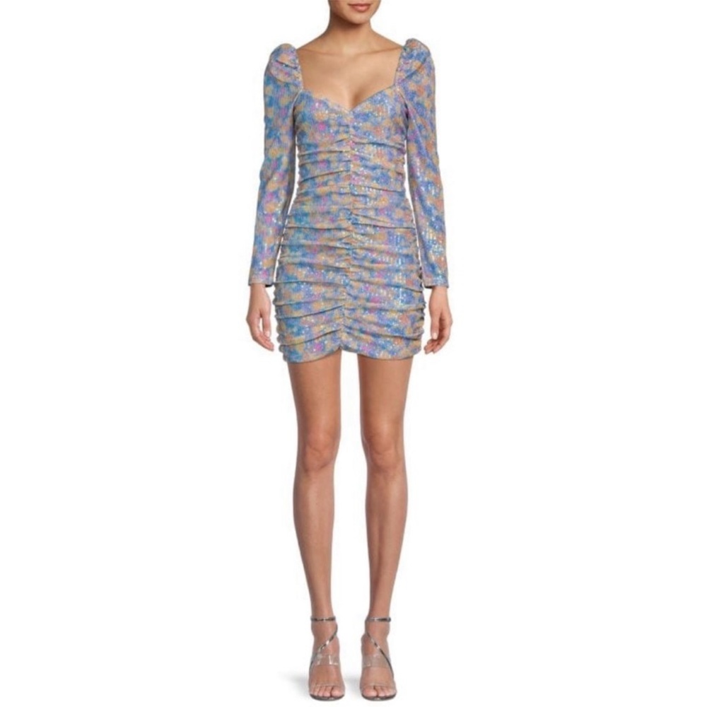 SAYLOR Lawren Floral Sequin Mermaid Ruched Bodycon Mini Dress Blue Pink Sz S NWT